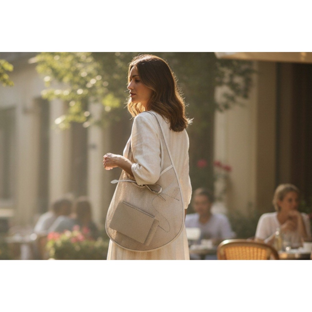 Designer Mesh Tote Bag Cream Color With Inner Pouch Chic Accessory